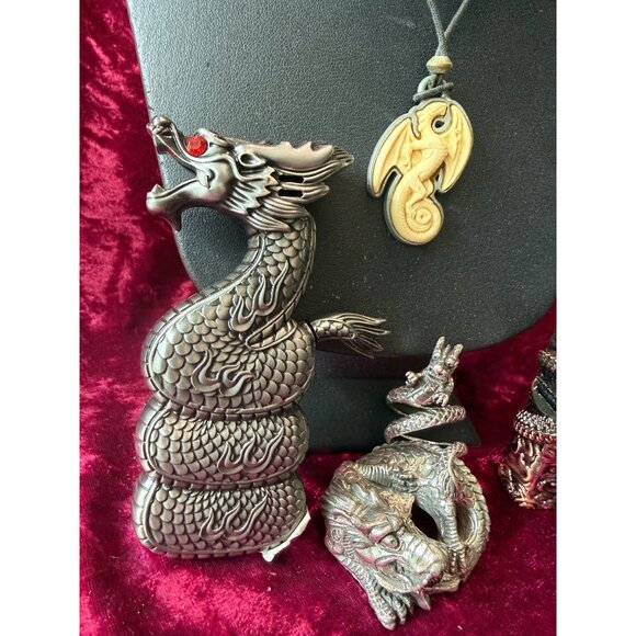 Dragon-Themed Collectible Set: Pewter Figurine , 1 Ring, 2 Lighters & 2 Pendants - Picture 3 of 13